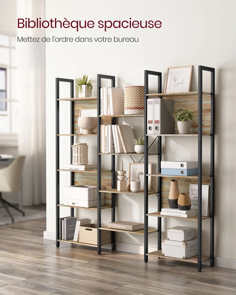 Libreria/mobile contenitore in stile industriale con struttura in metallo e 14 scomparti adatta per soggiorno o ufficio 158 x 24 x 166 cm marrone 12_0004257