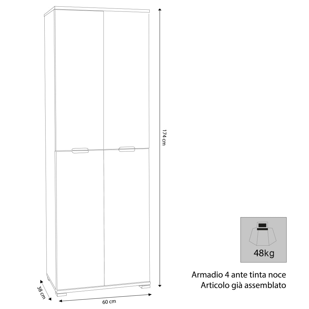 Armadio 4 ante in Legno Composito cm 60x38x174 - FLIP