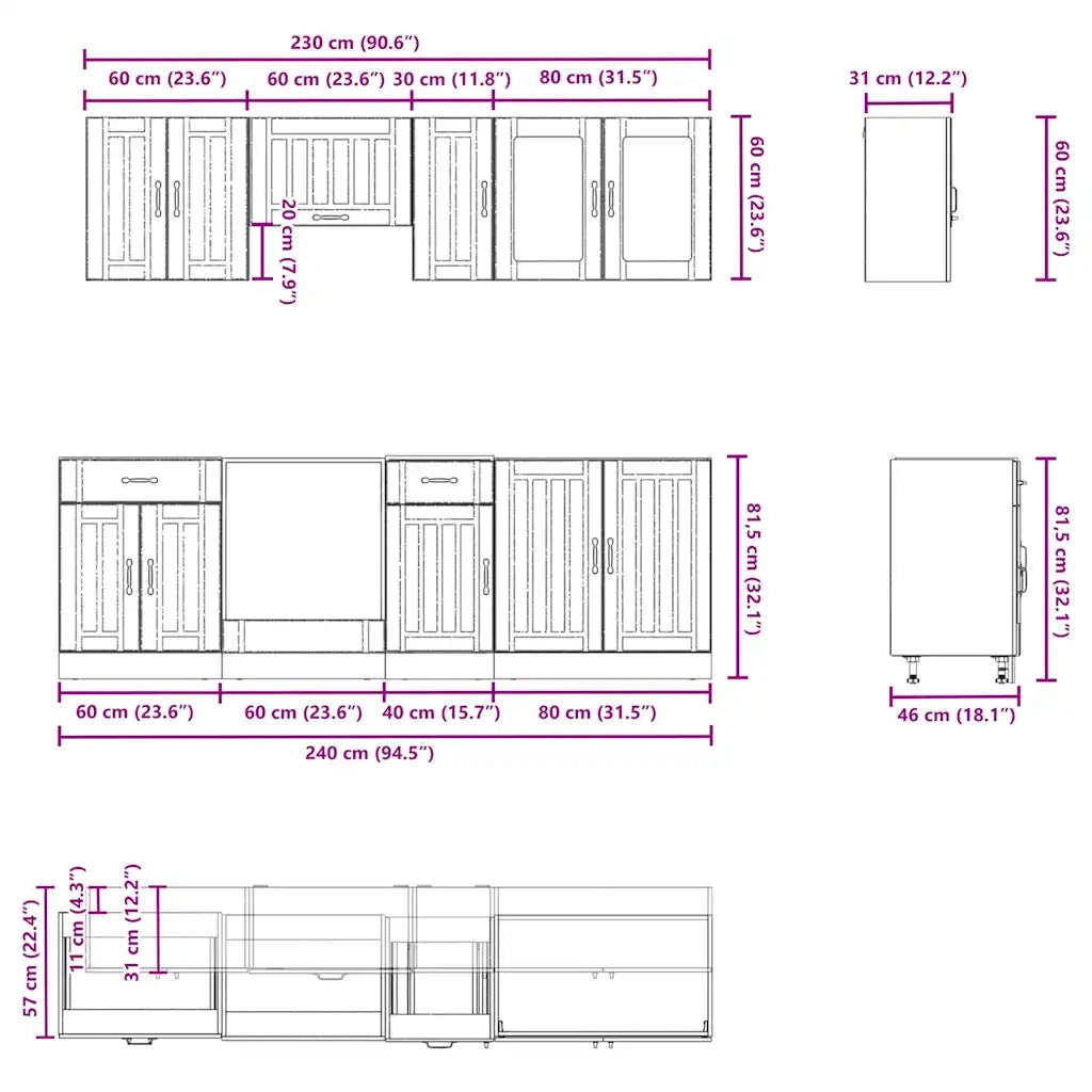 Set Mobili da Cucina 8 pz Lucca Grigio Cemento in Truciolato 3314835