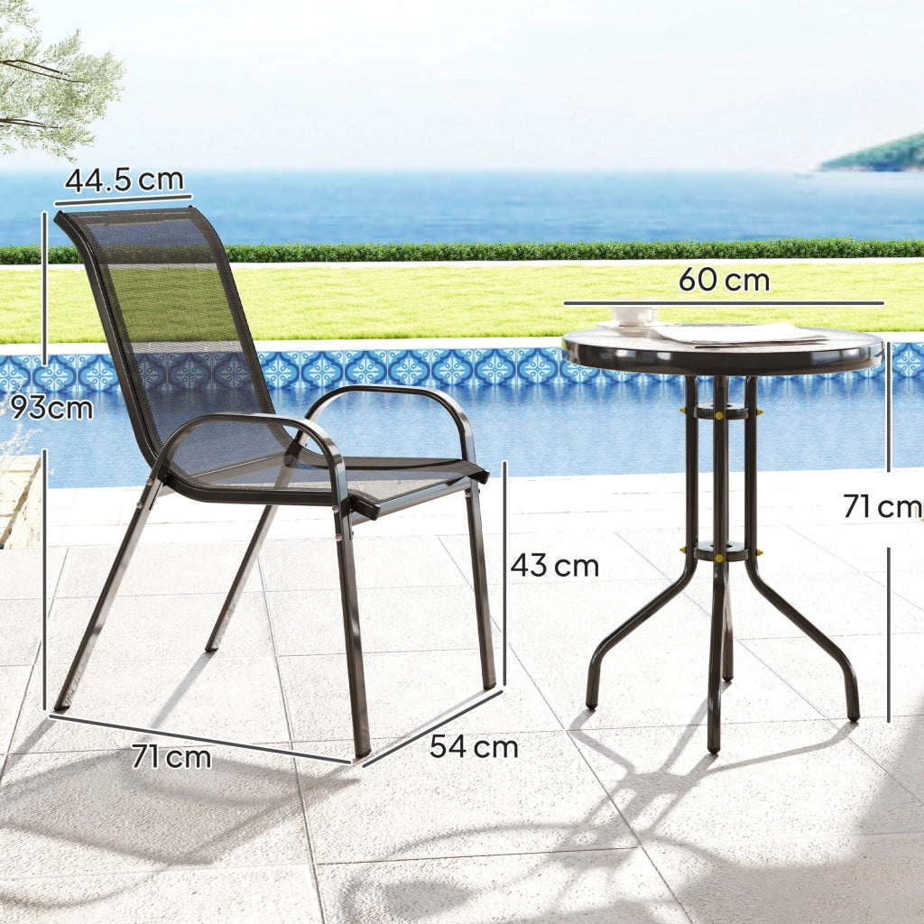 Set Salotto da Giardino 3 Pezzi con 2 Sedie e Tavolino Rotondo in Acciaio Nero