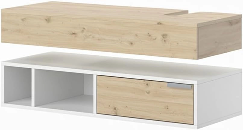 Set di mobili da bagno Henri, Bianco, 100 cm, composto da mobile sottolavabo, specchiera e mobile medio