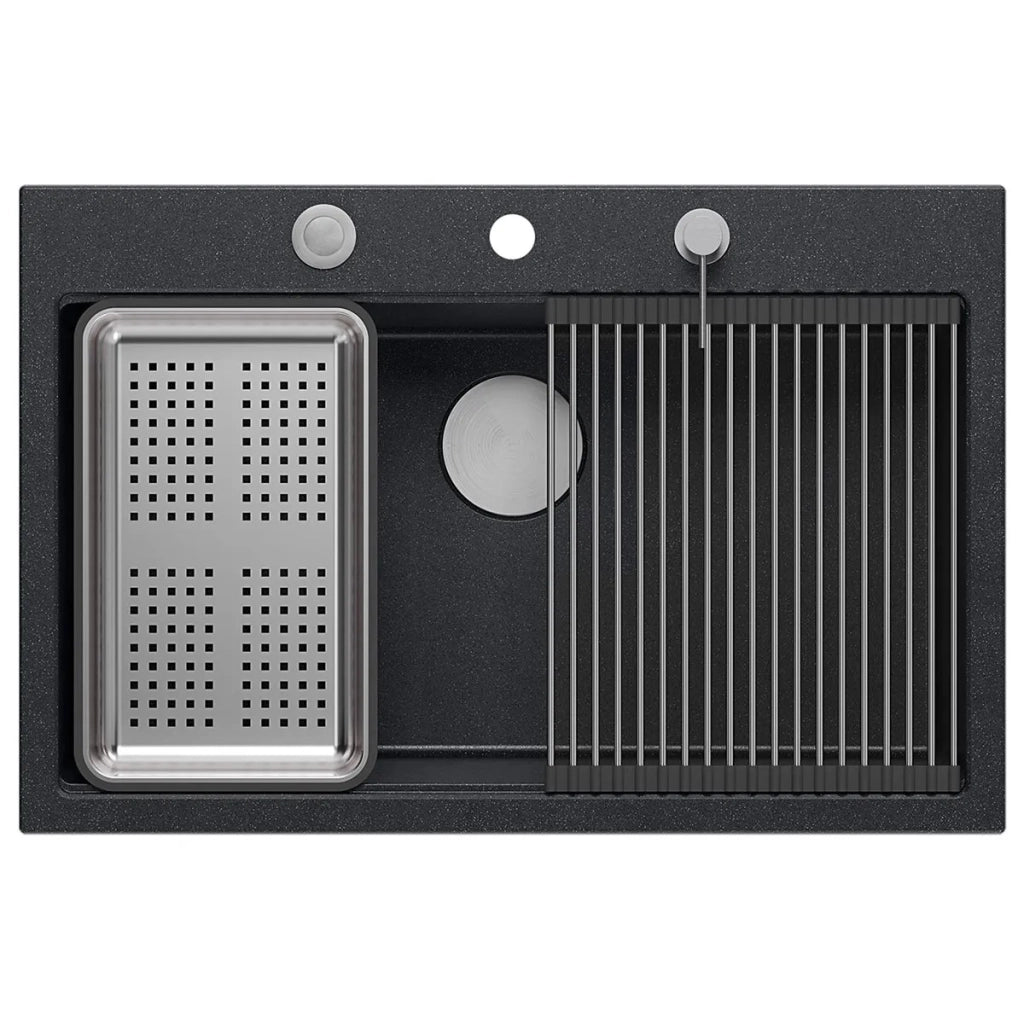 Lavello In Granito Marc 110 Workstation Black Metallic Tappo acciaio