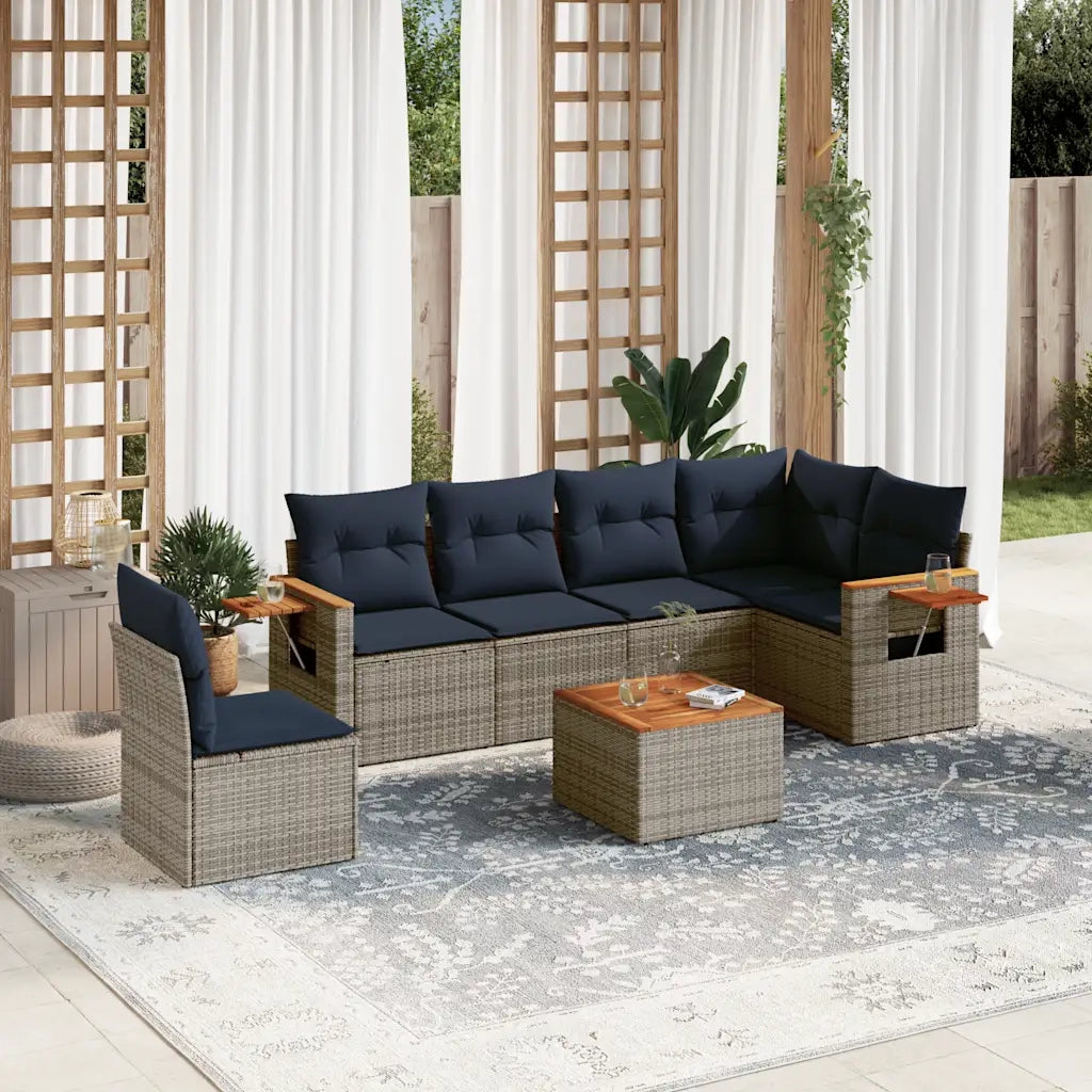 Set Divani da Giardino 7 pz con Cuscini Grigio in Polyrattan 3226866