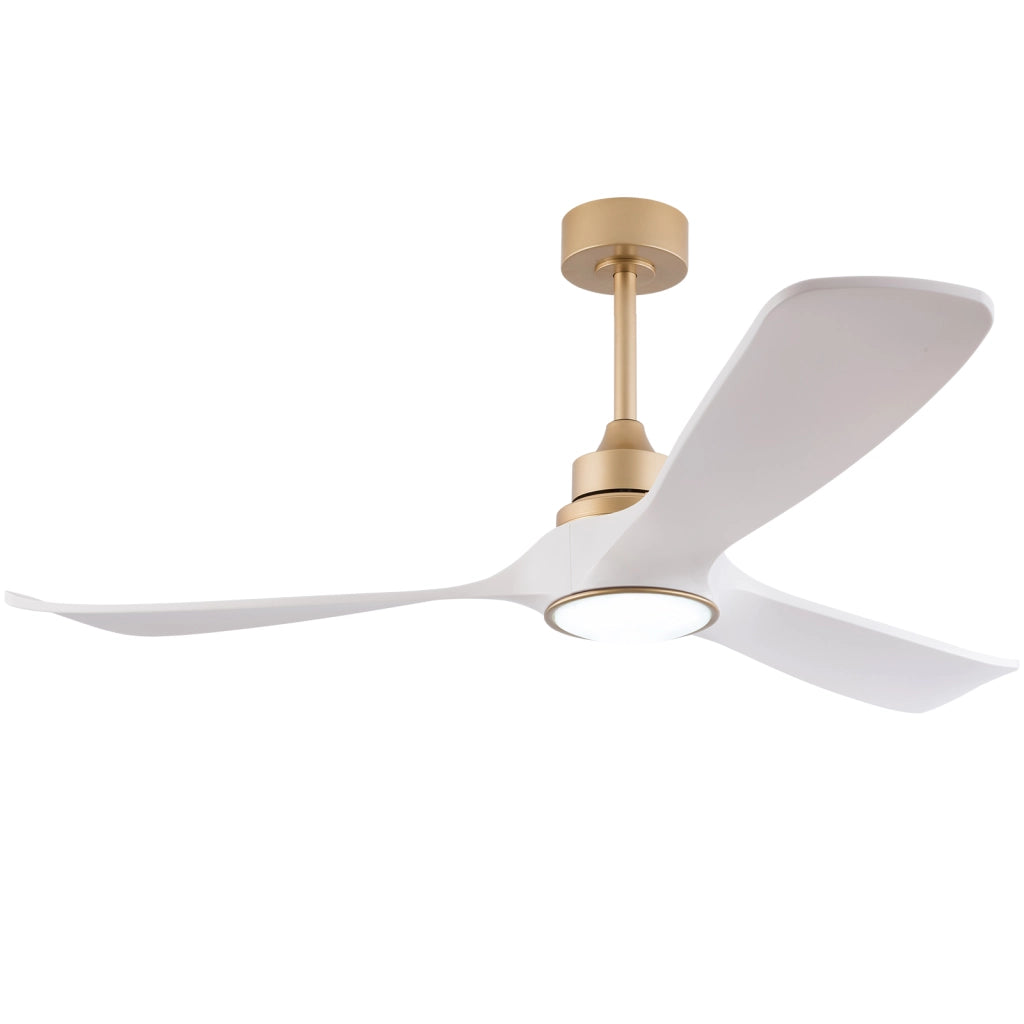 Ventilatore da soffitto bianco-oro 52 pollici con luce e telecomando, funzione memoria, motore DC silenzioso reversibile, 3 pale ABS