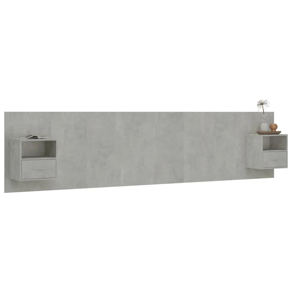 Testiera Letto con Comodini in Legno Multistrato Grigio Cemento 3115767