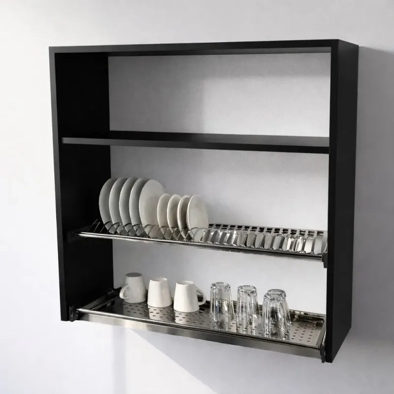 Pensile Scolapiatti H 90X L 90X P 33 Completo Di Scolapiatti In Acciaio Inox. Spedizione In Kit In Colore Nero