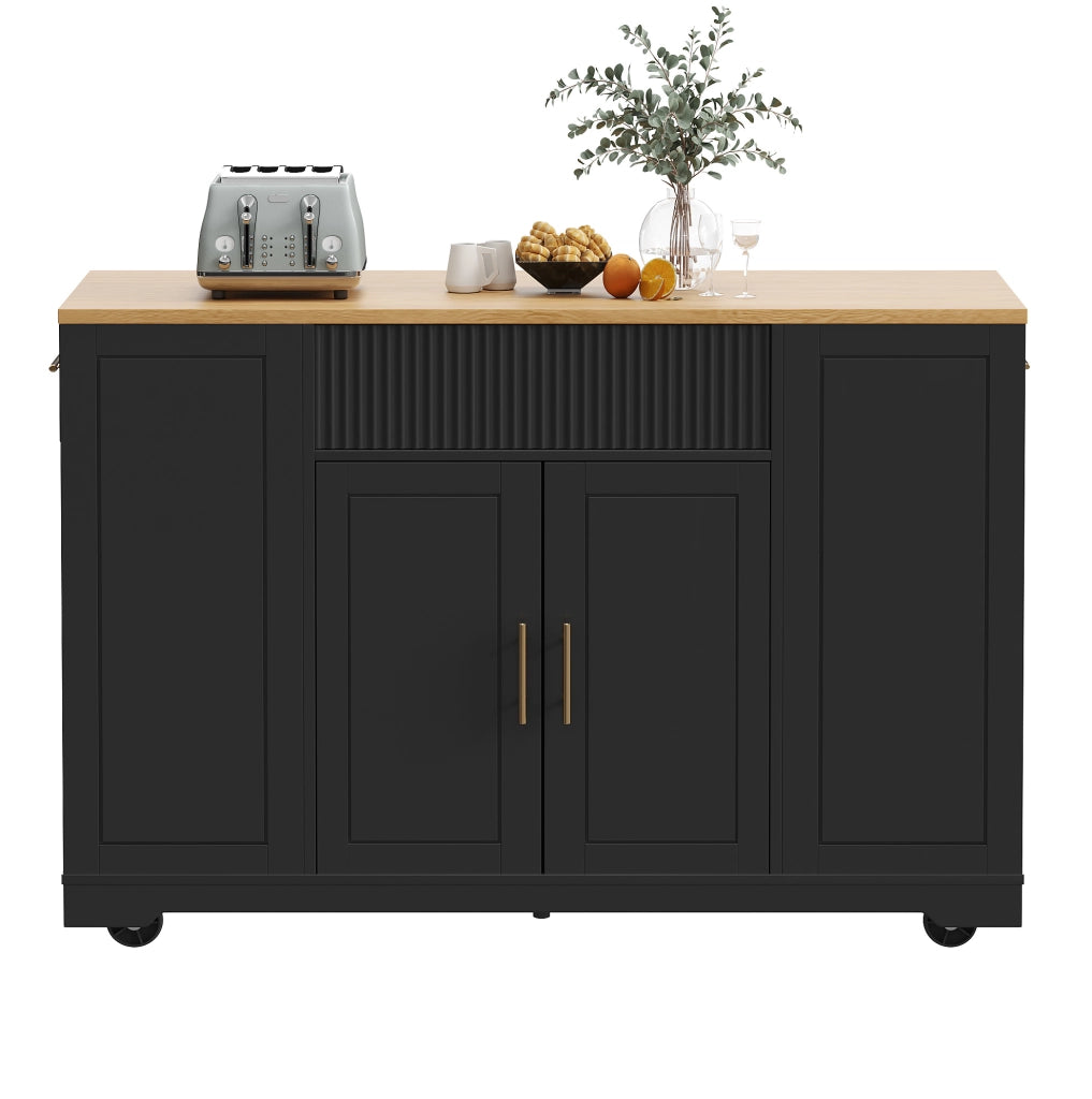 Isola da cucina 120x50 cm; con scomparto per rifiuti; MDF e metallo nero