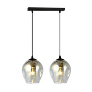 Lampadario 2 Luci Fuxi In Acciaio Nero E Vetri Fumè