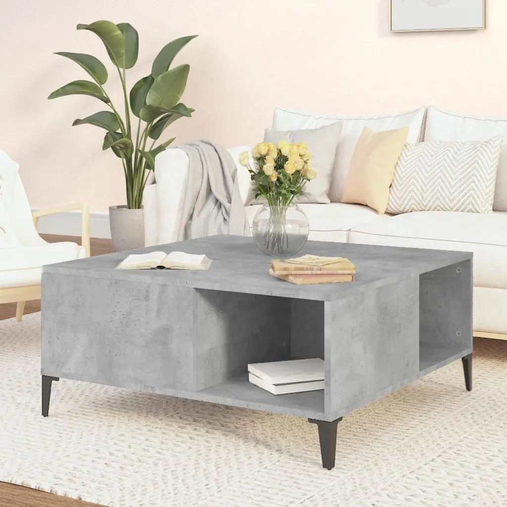 Tavolino salotto | Tavolino da caff¨¨ | Tavolino da Soggiorno Grigio Cemento 80x80x36,5 cm Legno Multistrato