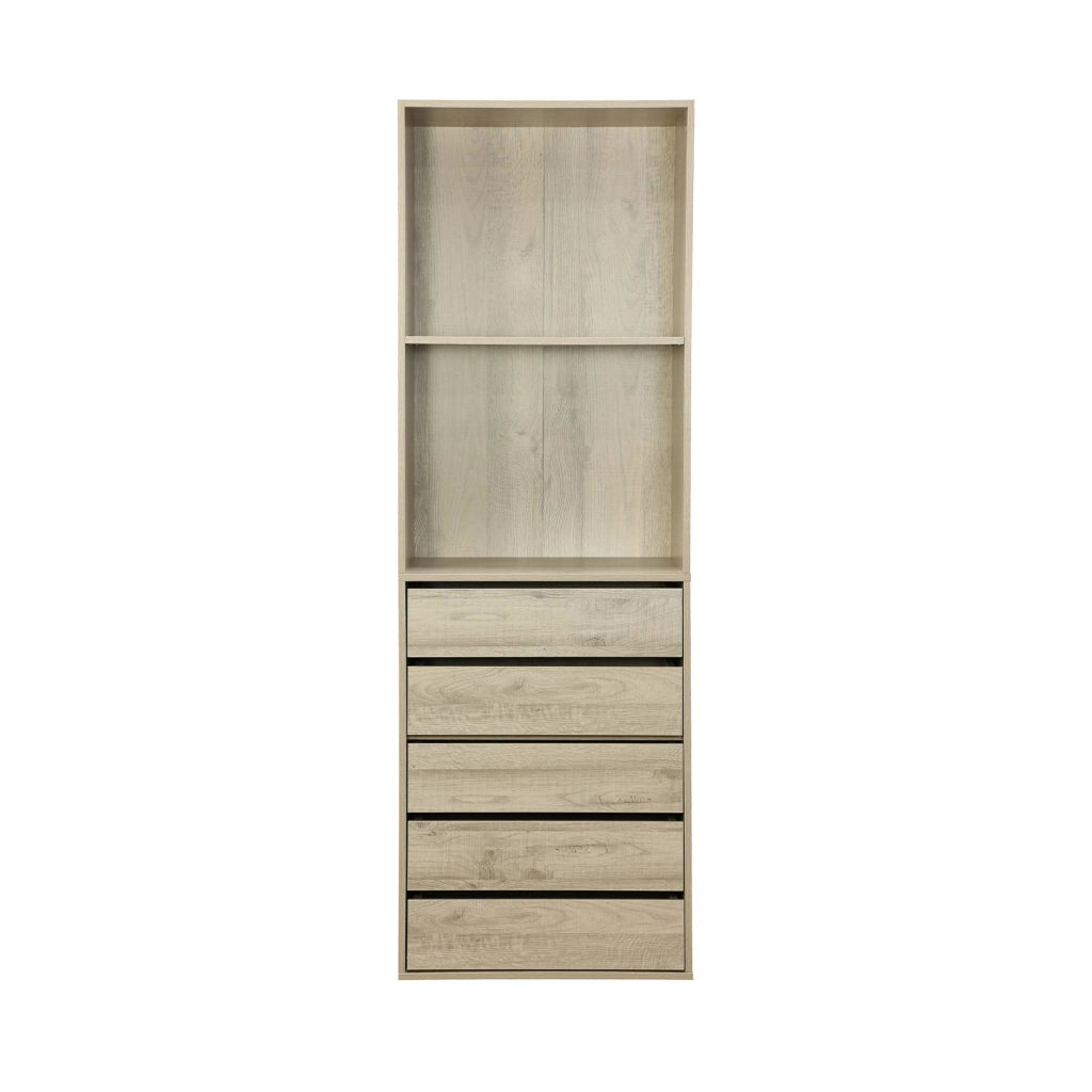 Modulo armadio con 5 cassetti e 2 ripiani, marrone naturale