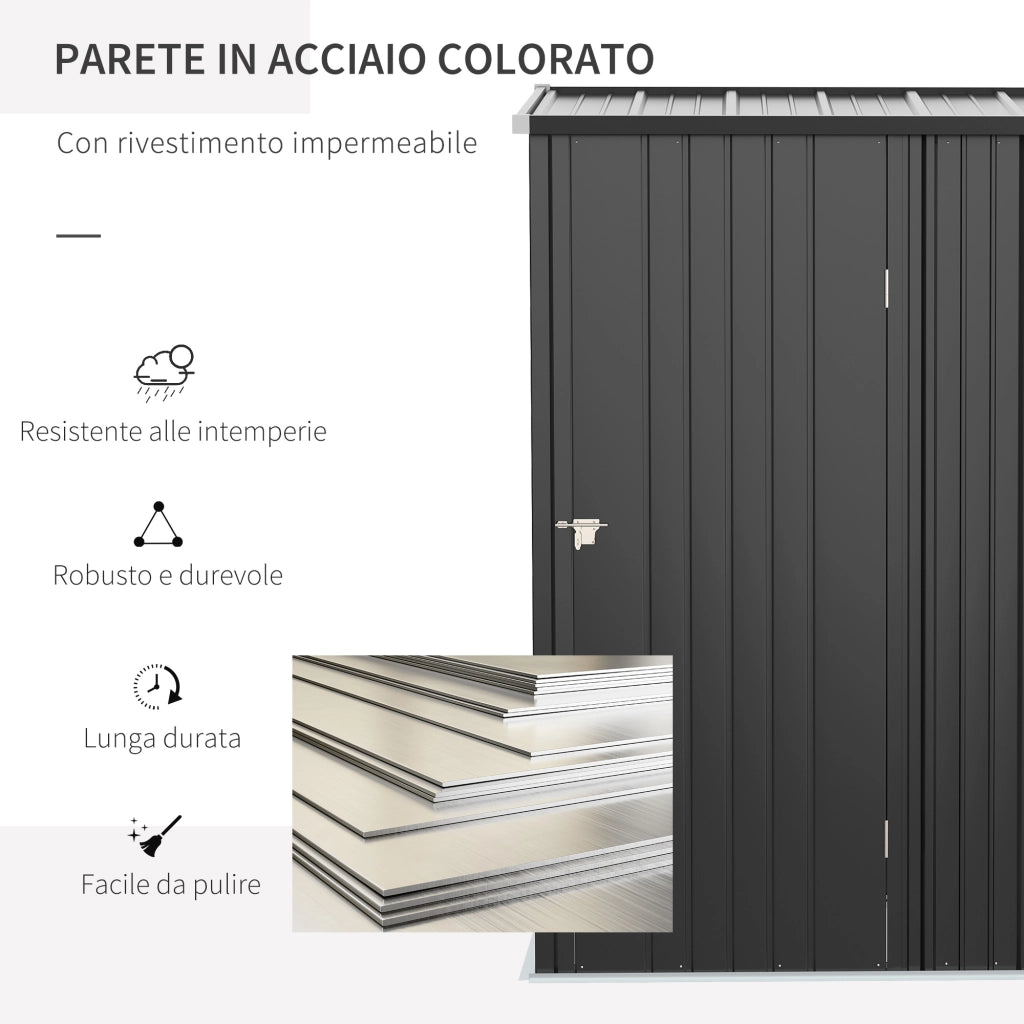 EasyComfort Casetta da Giardino Porta Utensili in Lamiera Acciaio con Serratura, 161.5x94.5x196cm, Nero