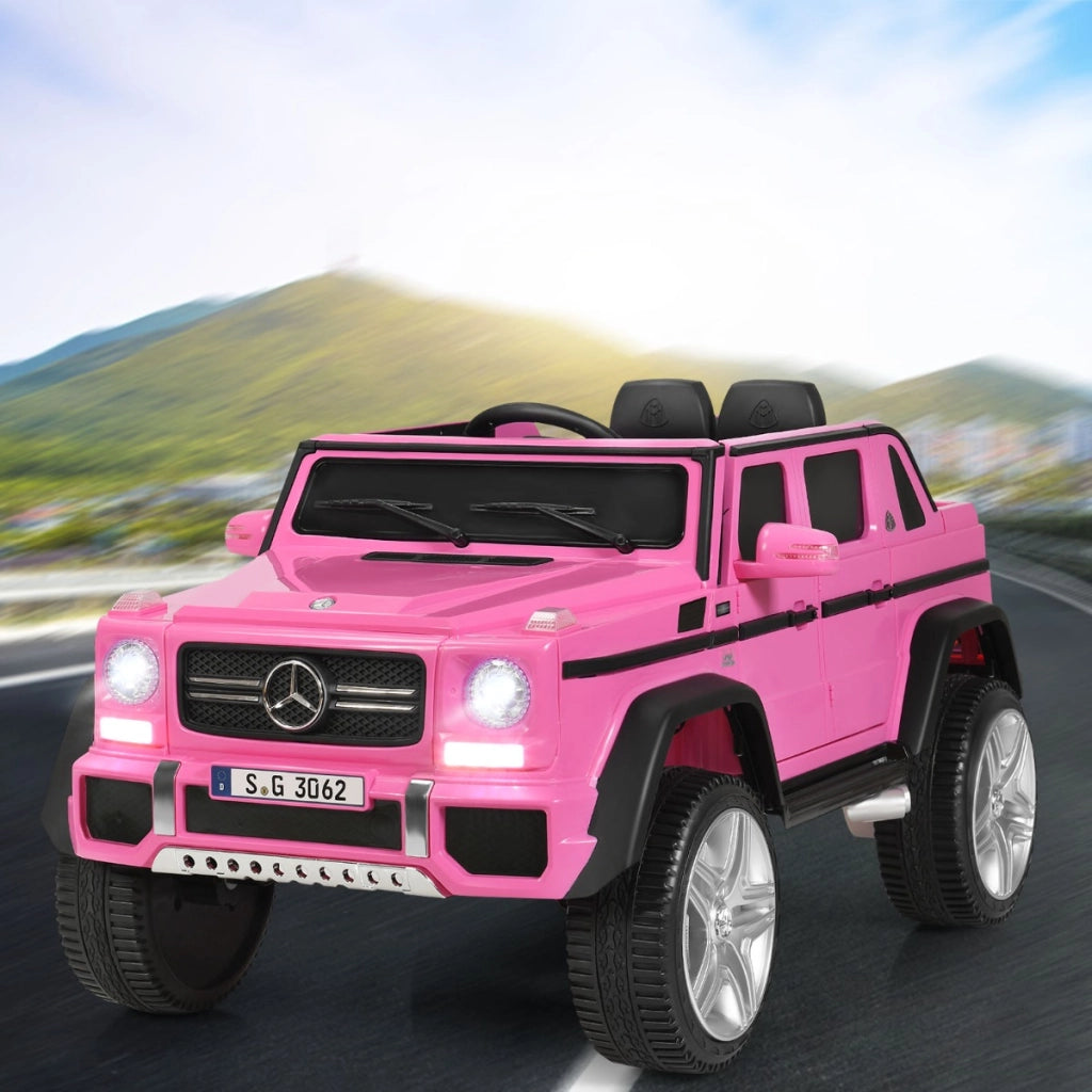 Mercedes Benz Maybach G650-S 12 V per bambini con luci LED, Jeep a batteria con 2 portiere apribili Rosa-Macchinine giocattoli