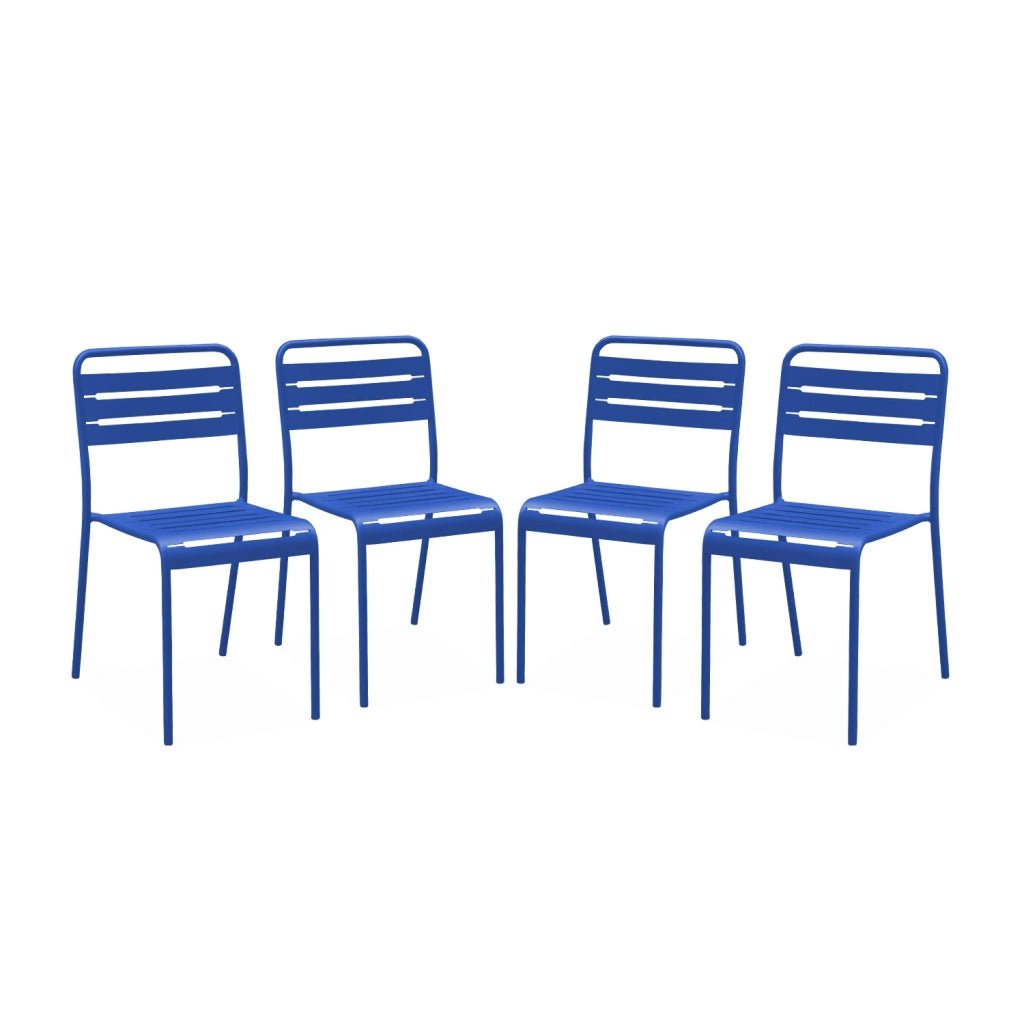 set 4 sedie da giardino bistrot in acciaio, blu elettrico