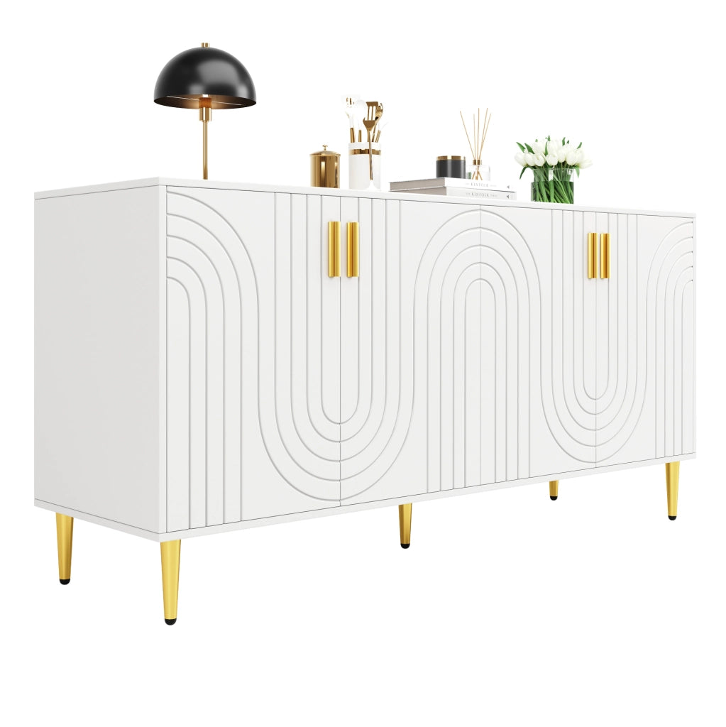 Credenza 152x40 cm; design ondulato con 2 ante; MDF; bianco