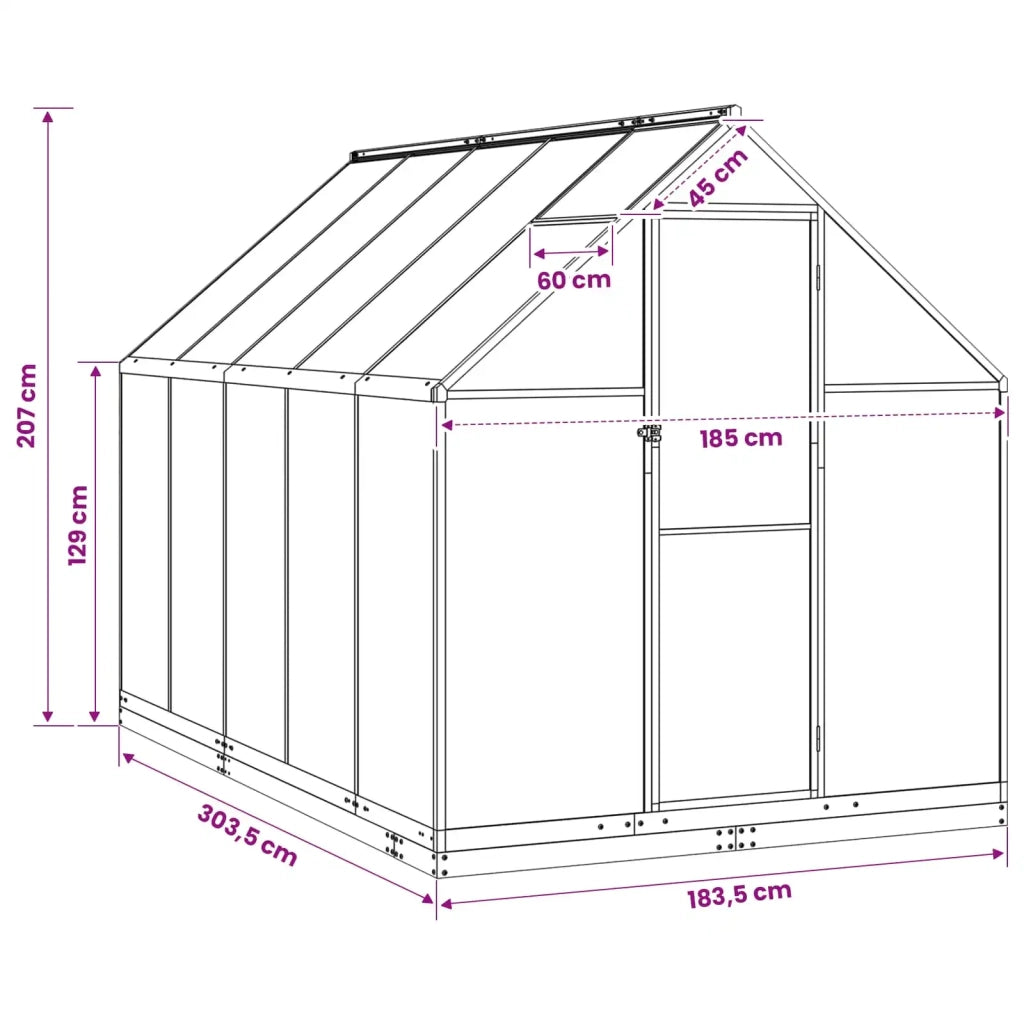 Serra da Giardino con porta Antracite 183,5 x 303,5 x 207 cm