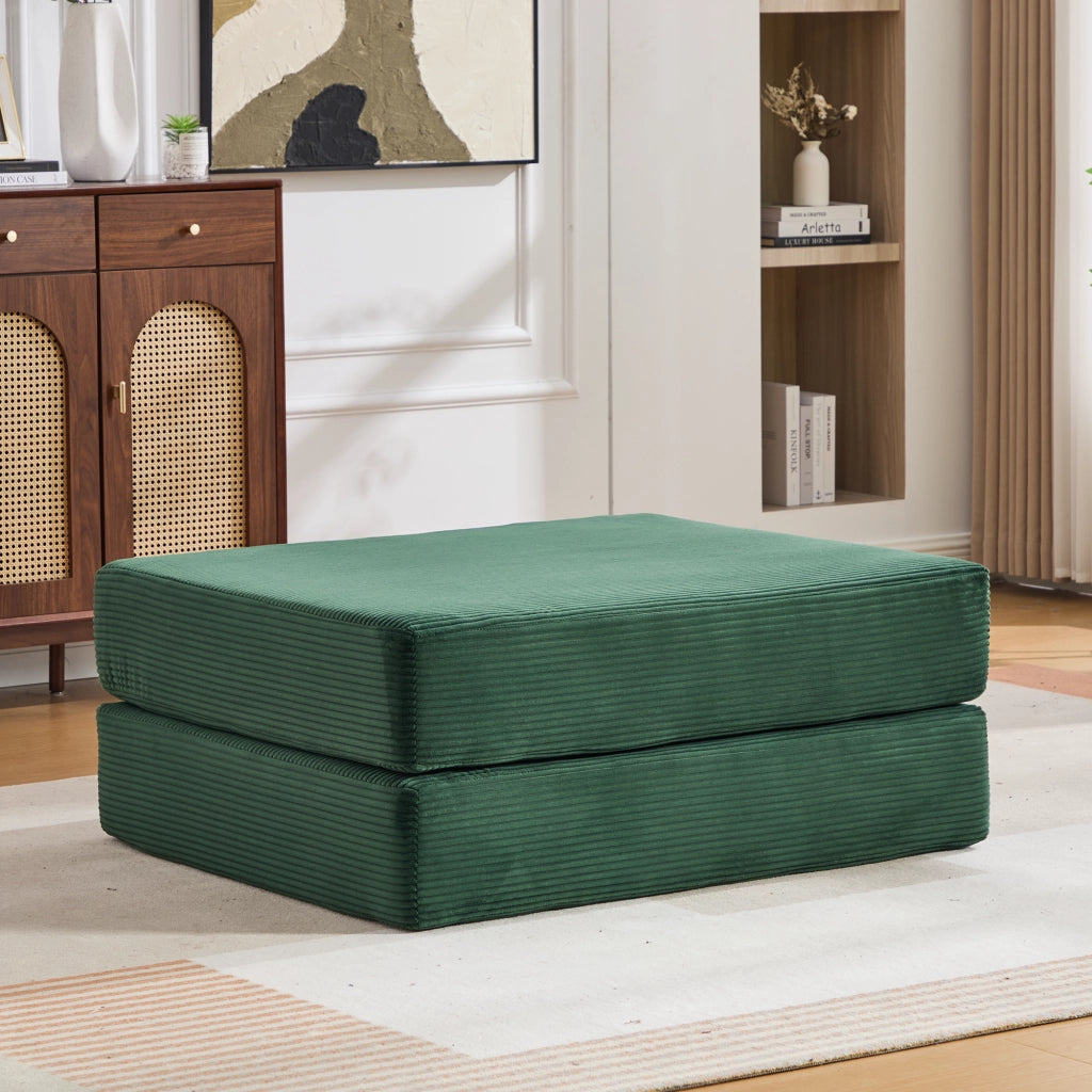 Poggiapiedi pieghevole con funzione letto e design modulare in velluto a coste - smeraldo
