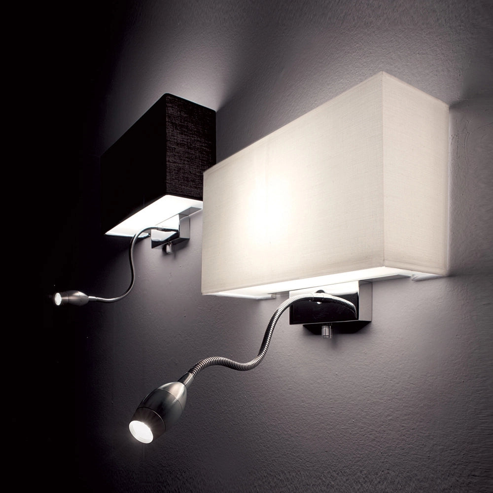 Applique Moderna Hotel Metallo Nero E Cromo 2 Luci E27+Led 1,5W