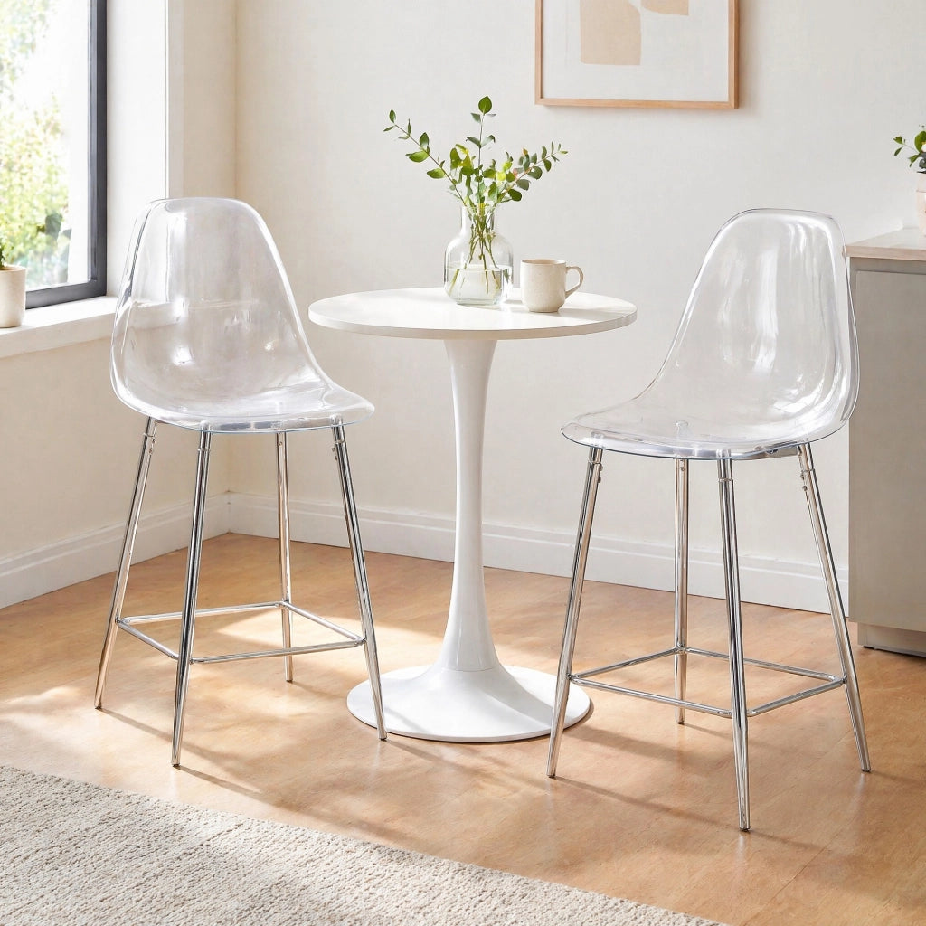 SGABELLO Bar Set da 2 66,5x48x37 cm Trasparente con Struttura in Metallo Argento