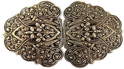 Fibbia metallica per schienale dirndl in stile antico, con chiusura a gancio e nastrino in metallo, dimensioni 90x50 mm (1 pezzo)