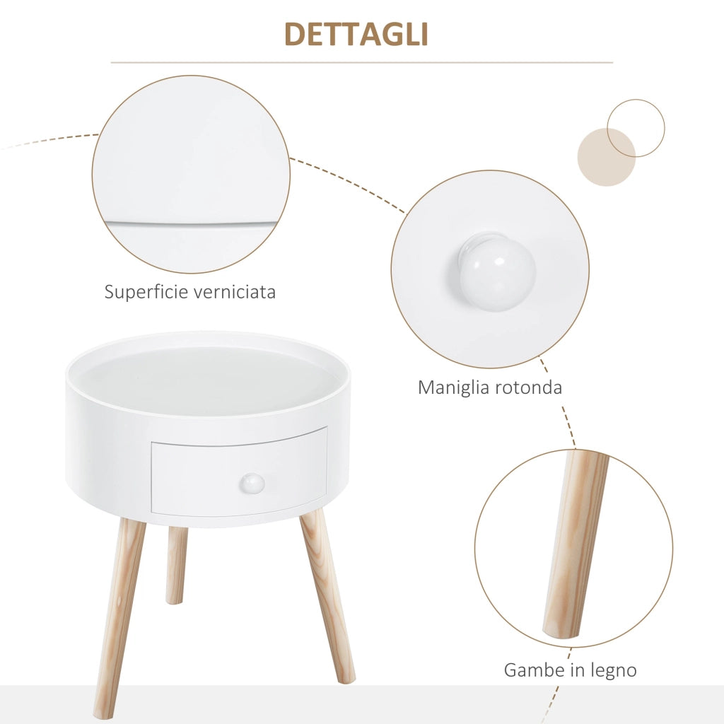 Tavolino da Salotto Moderno con Cassetto in Legno Bianco Ø38x45 cm