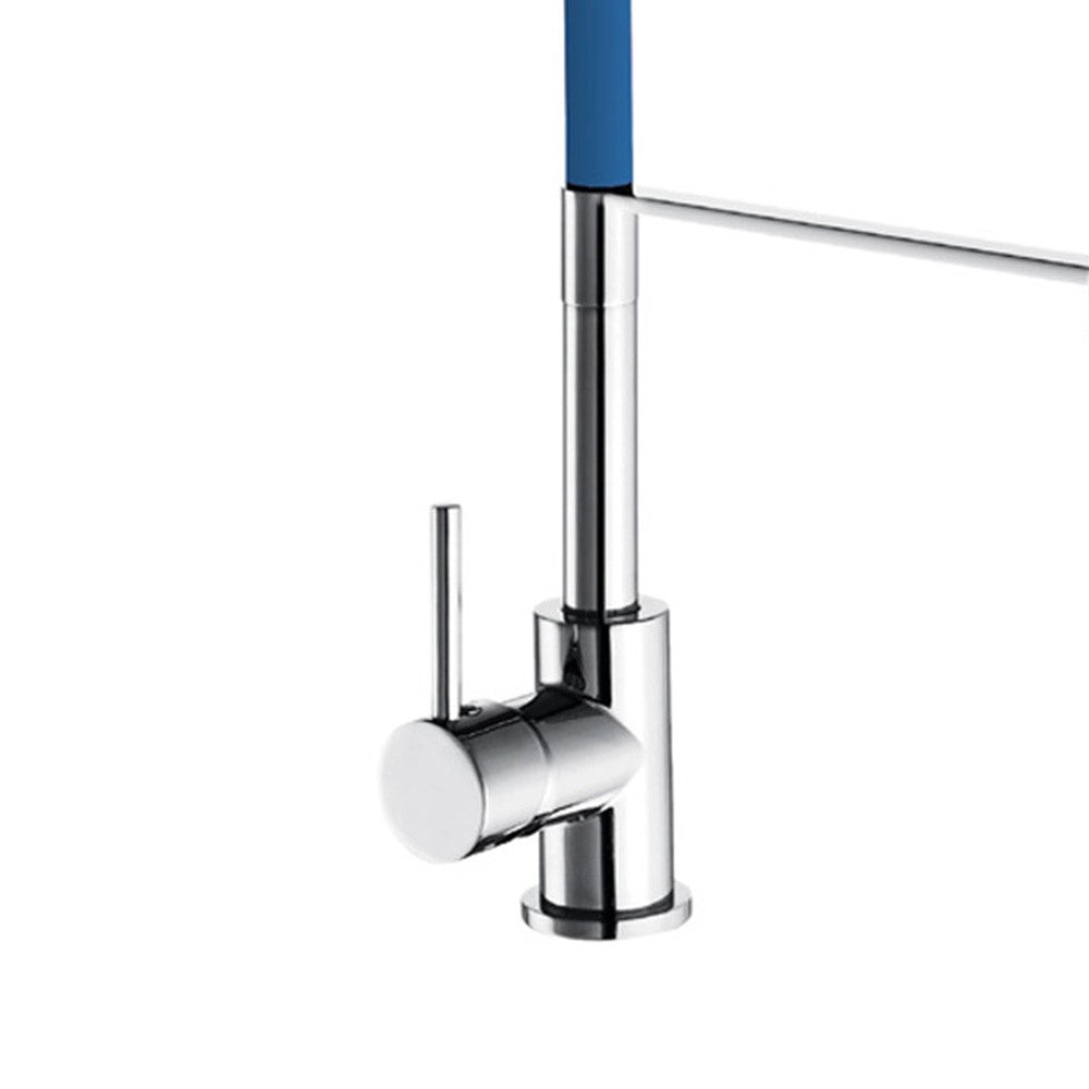 Rubinetto da cucina bocca alta winter con flessibile blu e doccetta estraibile