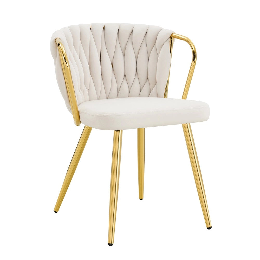 Sedia da Pranzo Imbottita con Schienale Intrecciato ¨C MINIMAL ¨C Velluto Crema, Gambe in Metallo Dorato