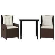 Set da Pranzo da Giardino 3pz | Set Salotto da Giardino con Cuscini in Polyrattan Marrone