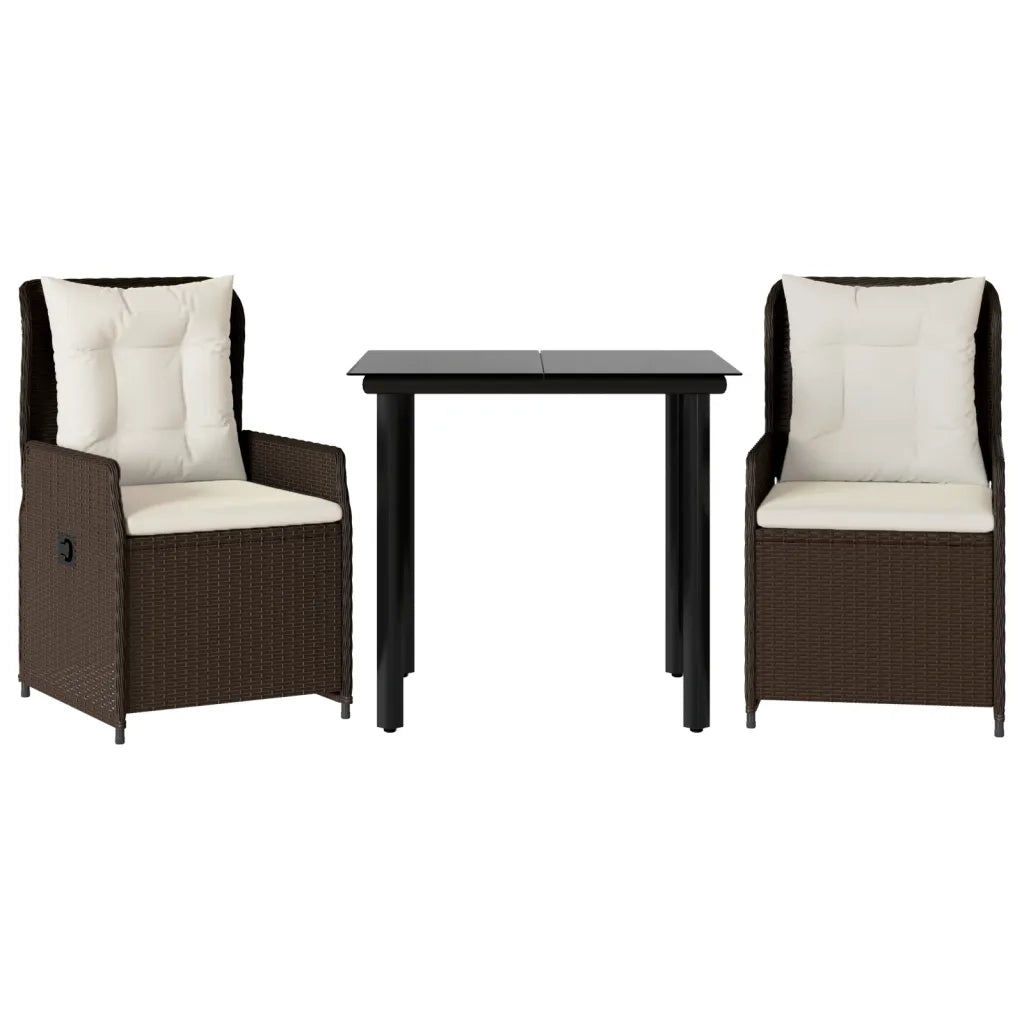 Set da Pranzo da Giardino 3pz | Set Salotto da Giardino con Cuscini in Polyrattan Marrone