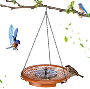 Vogelbad da appendere in giardino con fontanella solare 1,5W e ciotola per il cibo degli uccelli, diametro 36cm, vasca in plastica per balcone e giardino