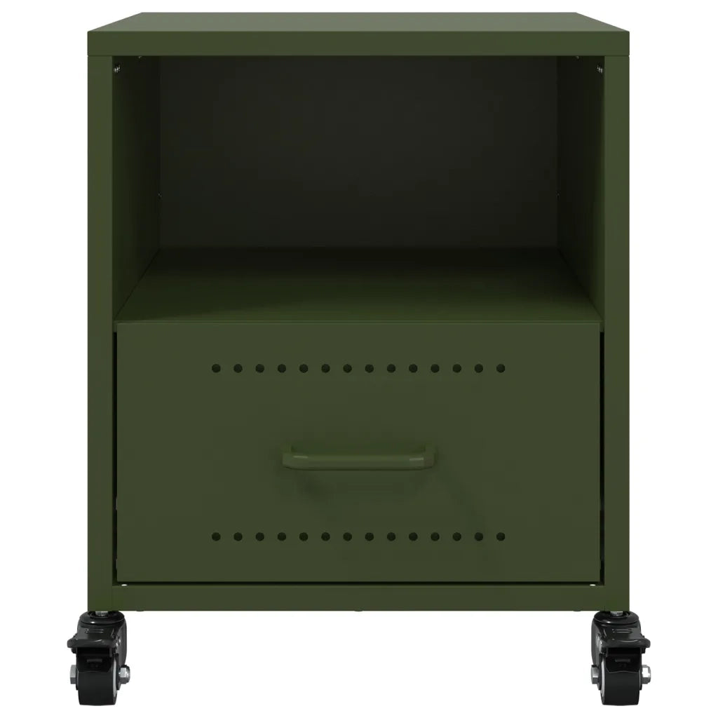 Set di 2 Comodini | Armadio da Notte | Mobiletto da notte Verde Oliva 36x39x43,5 cm in Acciaio