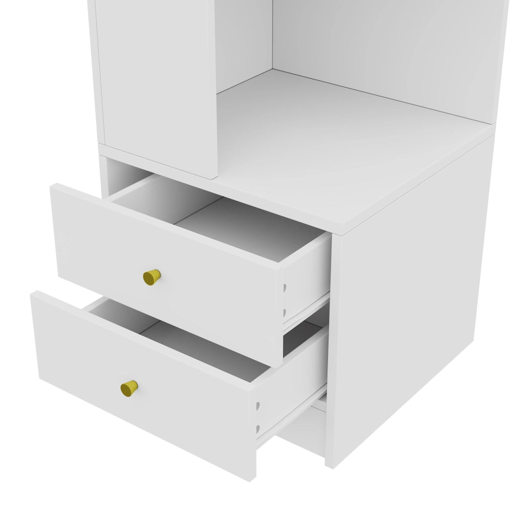 Libreria angolare a L con illuminazione LED controllabile da app, 45 x 43,5 x 180 cm, bianca