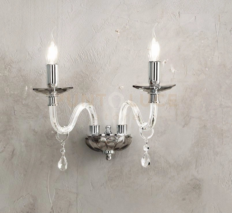APPLIQUE LIVIA 2 LUCI FUME'- TRASPARENTE E CROMO ATTACCO E14 L.35CM