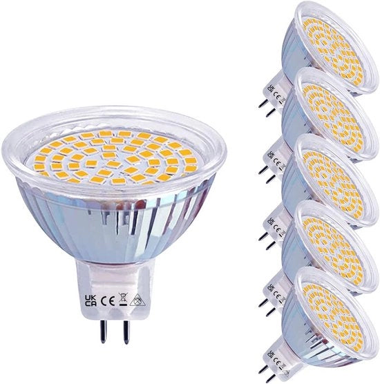 Set di 6 lampadine LED MR16, Fitting GU5.3 Bi-pin, 4W (equivalente a 50W Halogen), 400 Lumen, 12V, 3000K, 120° Angolo di irradiamento, Illuminazione a inculo, Non dimmerabile.