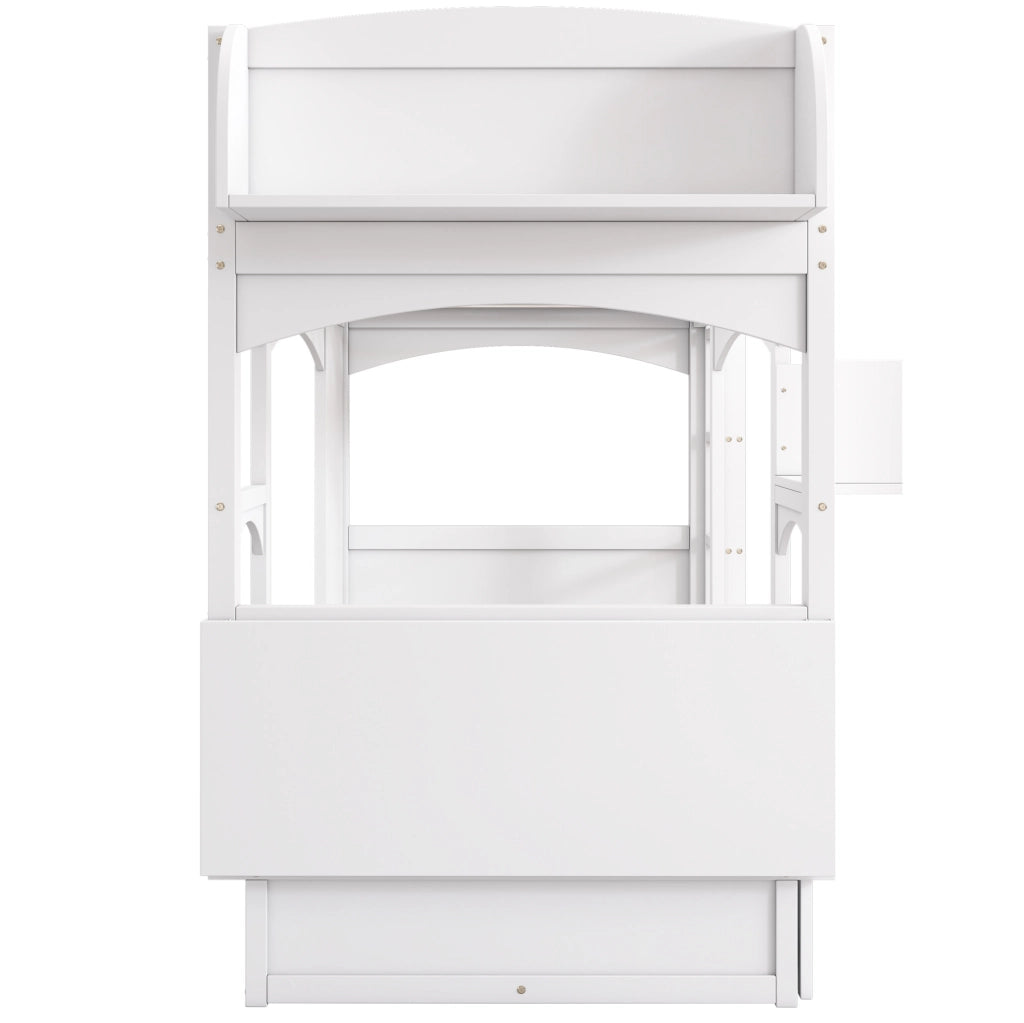 Letto a castello per bambini 90x200 cm con scrivania pieghevole; 2 cassetti; legno bianco