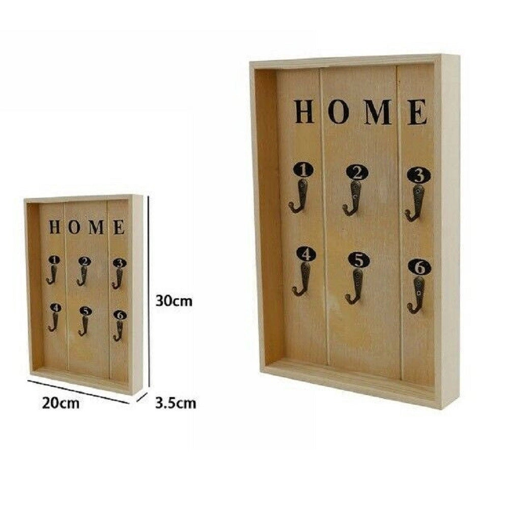 Trade Shop - Cassetta Portachiavi In Legno Naturale 6 Posti Decoupage Home 20x30x3.5cm 07077 -