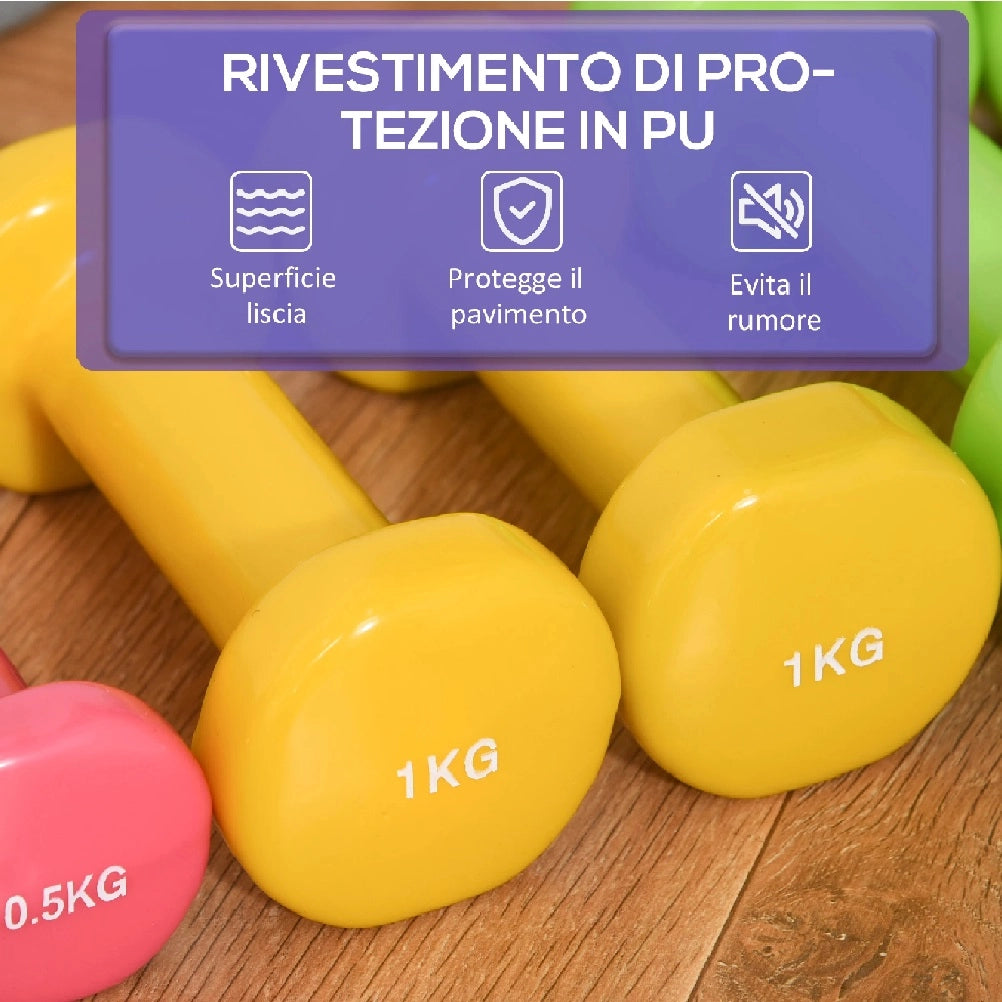 Set Manubri Palestra 6 Pesi Fitness con Valigetta 0.5kg 1kg 1.5kg colorati