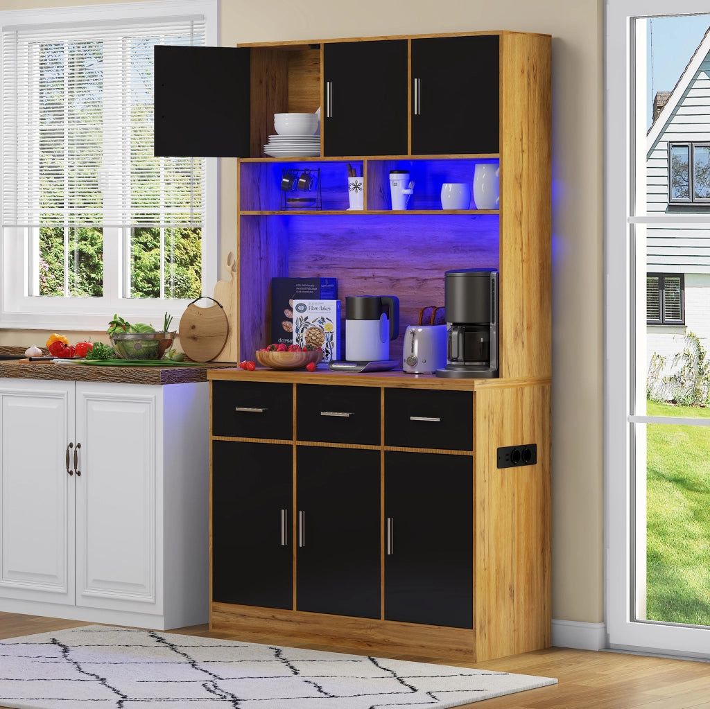 Credenza cucina 100x40x180 cm con LED, prese USB, cassetti e ripiani regolabili in MDF