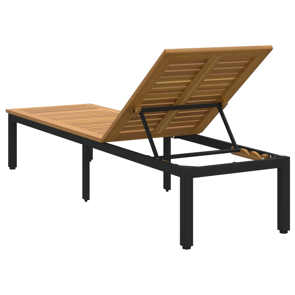Lettino Prendisole Nero 200x55x35 cm in Legno di Acacia