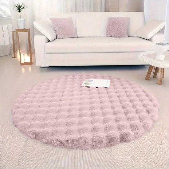 Tappeto in plastica circolare per salotto, compatibile per uso domestico, stanza, camera da letto, copertura del letto/mat, 120 cm di diametro (rosa).
