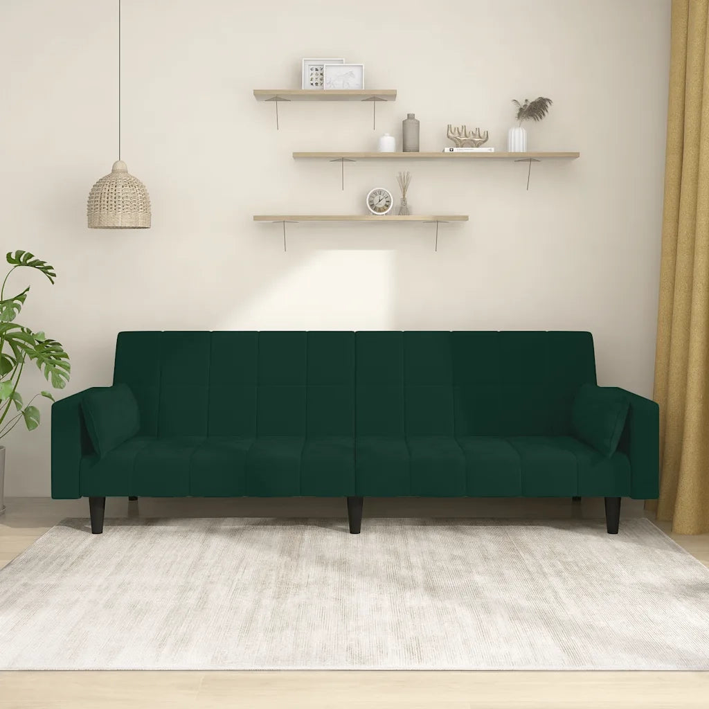Divano Letto a 2 Posti con 2 Cuscini Verde Scuro in Vellutocod mxl 111562