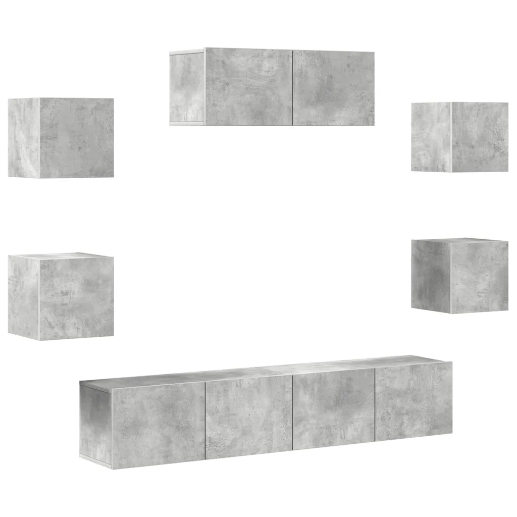 Set di Mobili Porta TV 7 pz Grigio Cemento in Legno Multistrato