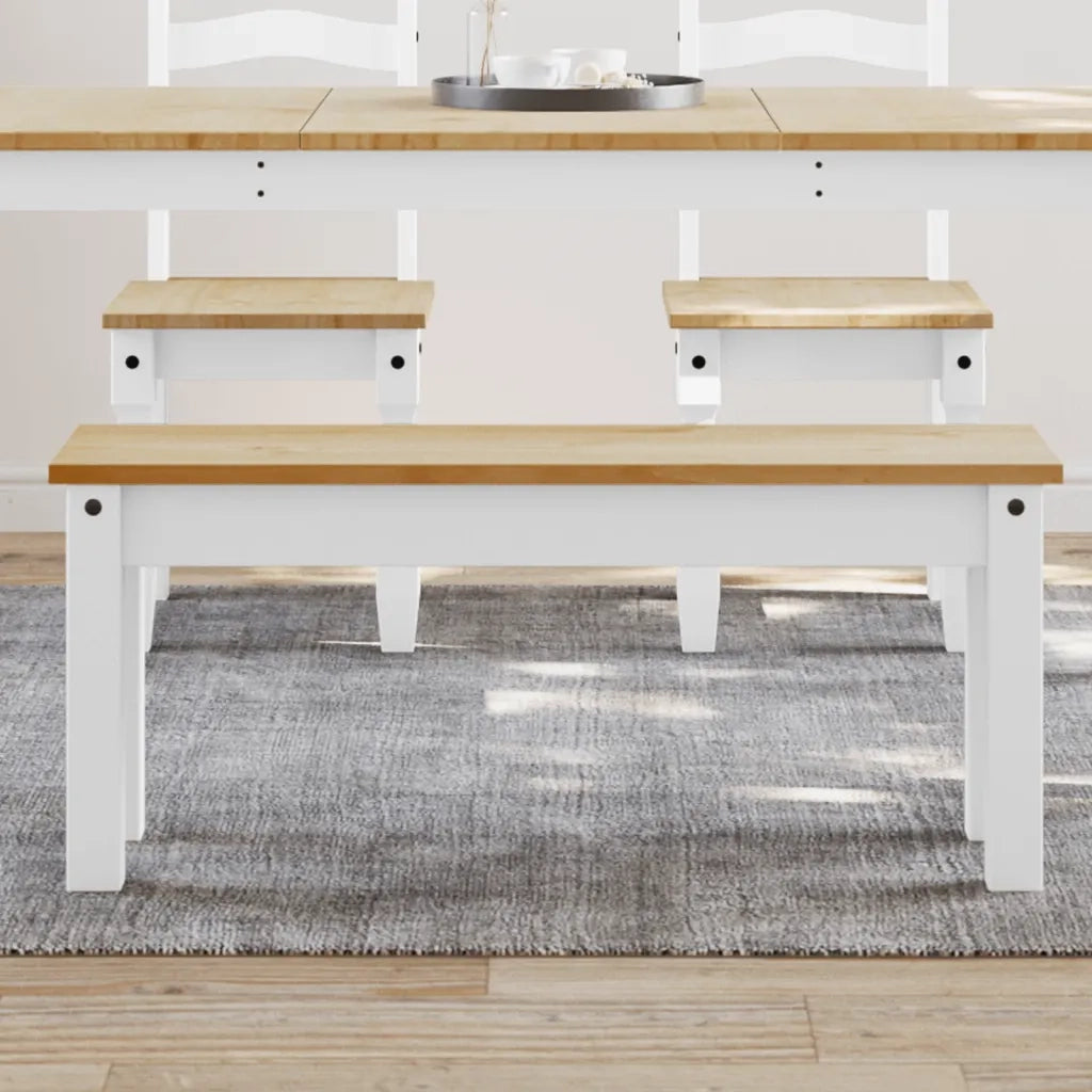 Panca da Pranzo PANAMA Bianca 105x30x45 cm Legno Massello Pino CFW7468861