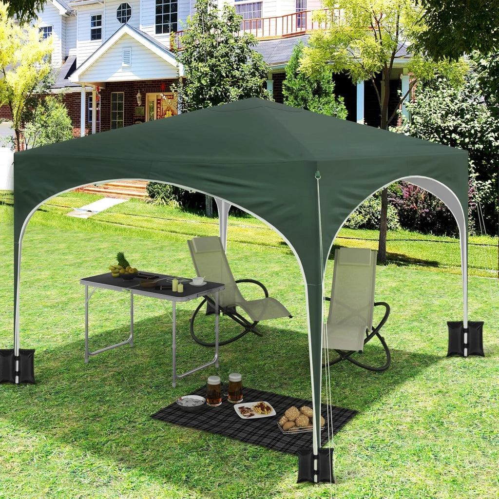 Gazebo da Giardino Richiudibile 3x3m Gazebo da Esterno in Ferro Regolabile in Altezza Tendone con Soffitto Semicircolare Pieghevole Protezione Solare,Set di 4 Sacchi di Sabbia,Verde