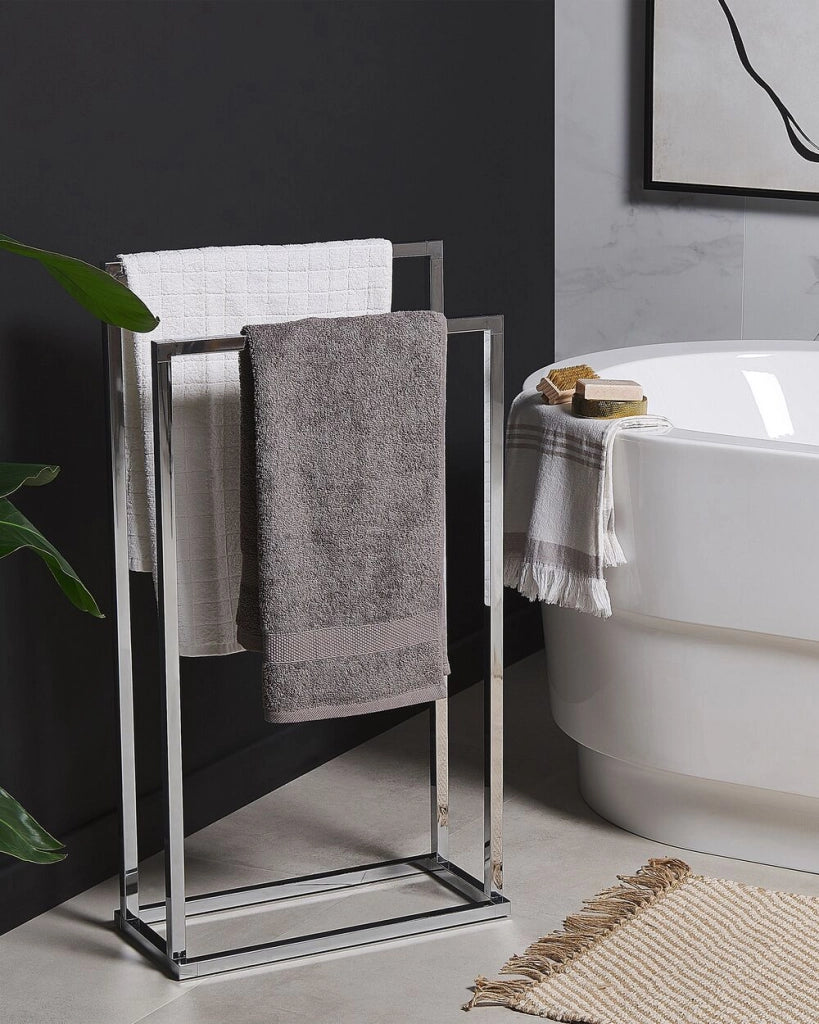 Porta asciugamani in acciaio argento lucido 2 binari Accessori bagno Porta asciugamani in Piedi
