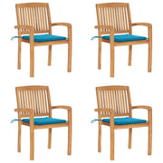Sedie da Giardino Impilabili 4 pz con Cuscini Massello di Teak