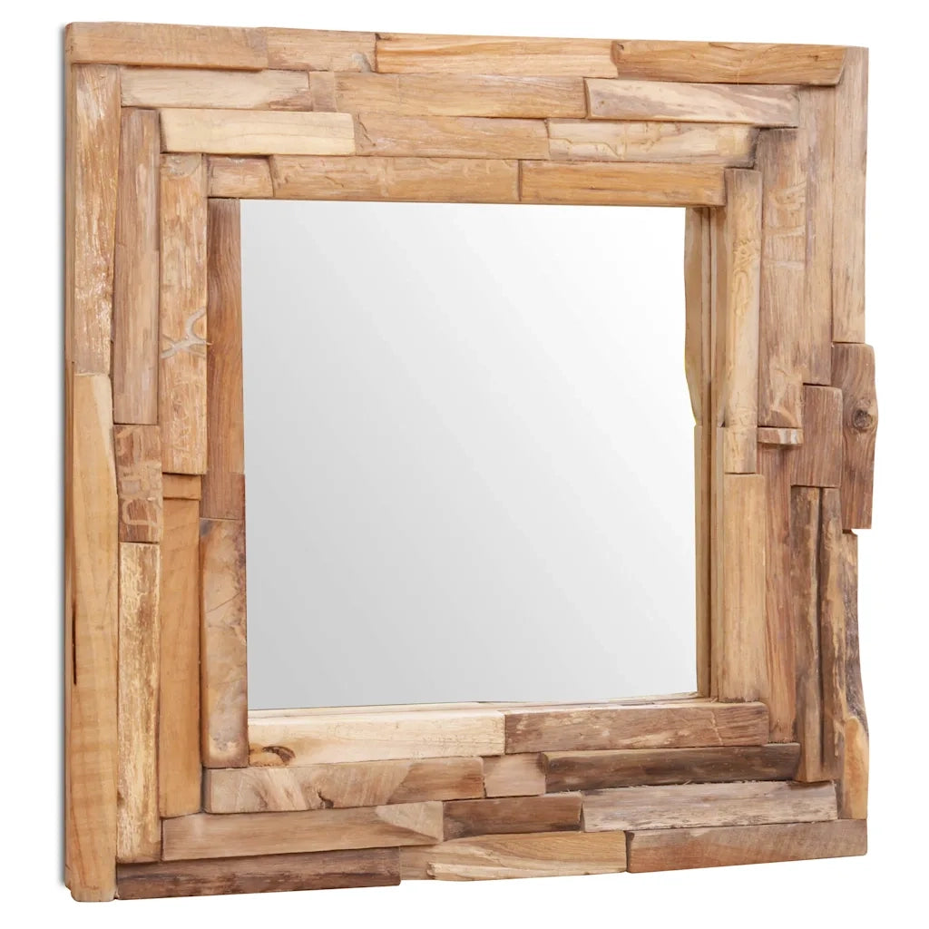 Specchio Decorativo in Legno di Teak-Specchi da interno ed esterno 60x60 cm Quadrato