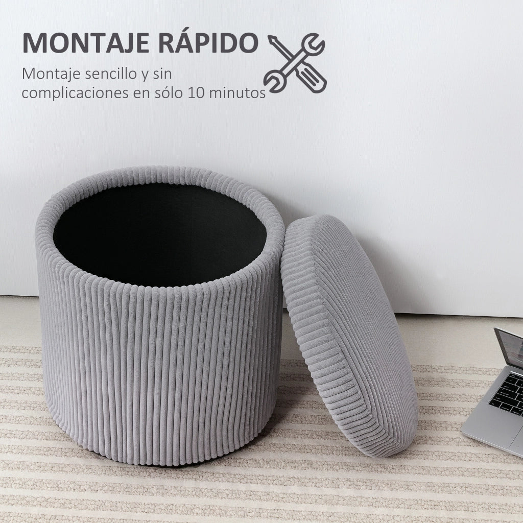 Pouf con Almacenaje Rotondo in Velluto con Struttura in Acciaio ¨C zephmum ¨C Grigio Chiaro ?40x41 cm
