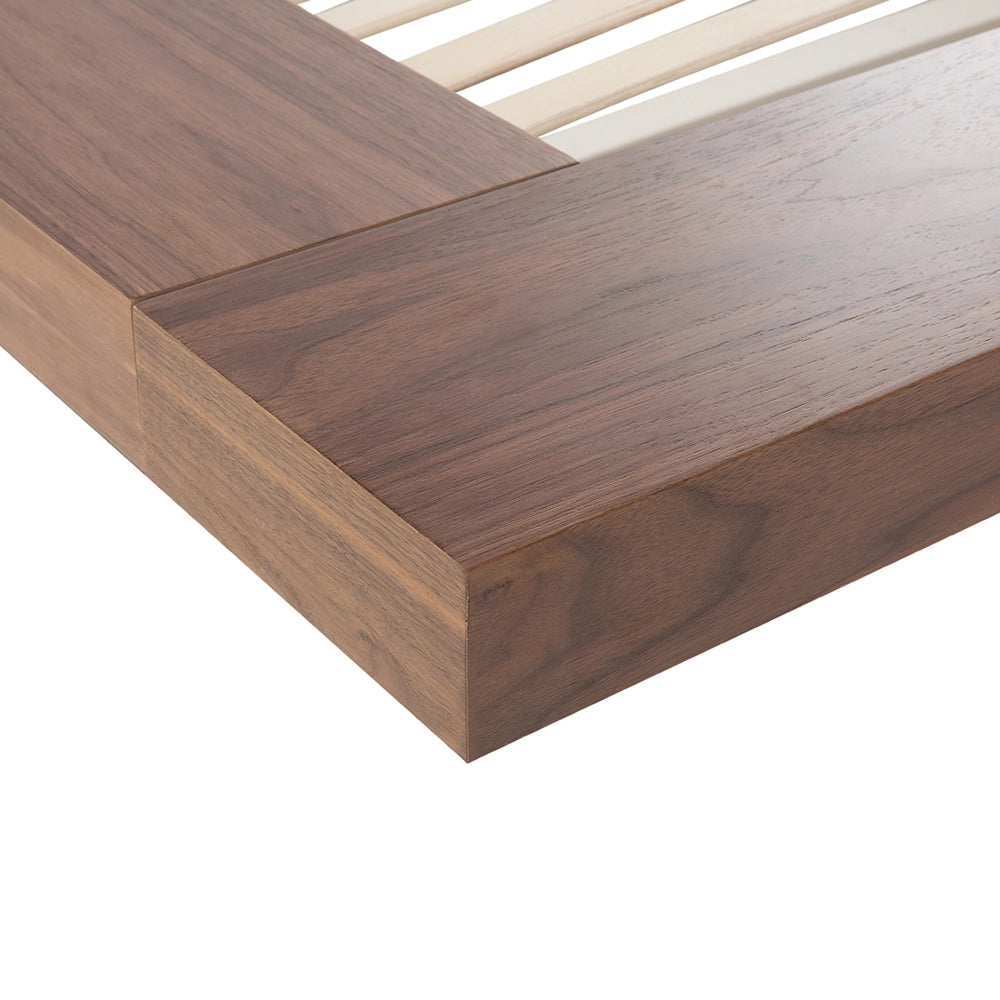 Letto LED in stile giapponese in frassino marrone 180 x 200 cm testata in legno impiallacciato MDF testata in pelliccia sintetica