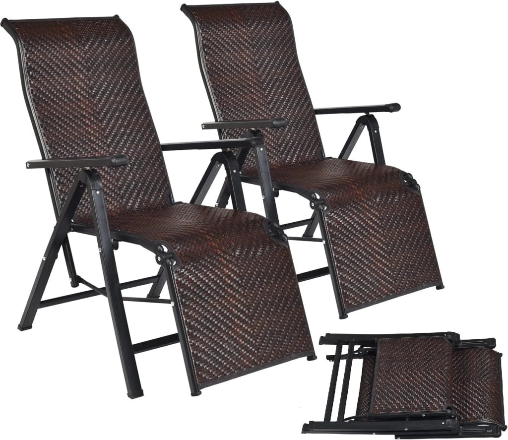 Sedia a sdraio pieghevole, set da 2 pezzi, sdraio da giardino, schienale regolabile, sdraio da campeggio, sdraio relax in rattan, portata fino a 113 kg, pieghevole 151,5 x 59 x 75 cm