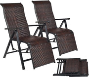 Sedia a sdraio pieghevole, set da 2 pezzi, sdraio da giardino, schienale regolabile, sdraio da campeggio, sdraio relax in rattan, portata fino a 113 kg, pieghevole 151,5 x 59 x 75 cm